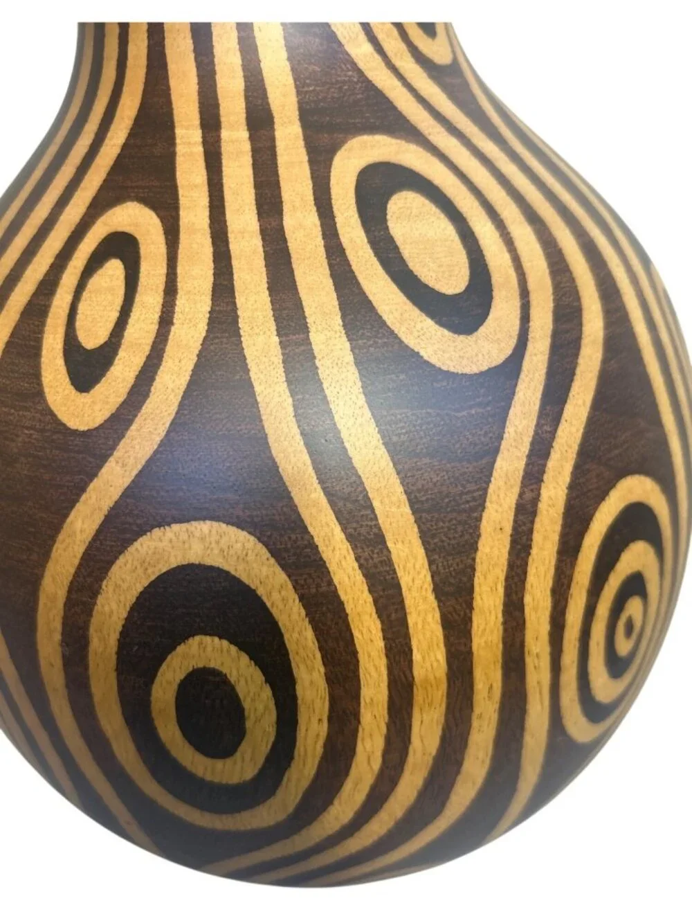 Hand Turned Wooden Art Vase Optical Illusion Wood Grain Design Decorative Rustic